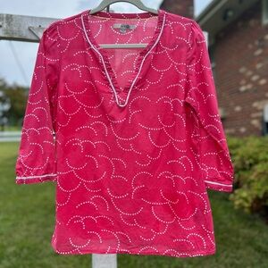 Boden Pink Split Neck Cotton Tunic Blouse with White Dot Pattern Size 6
